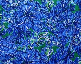 Colorful Blue and green flower cotton poplin LP rare