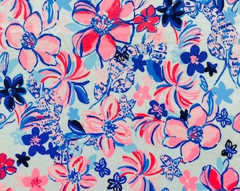 New! Colorful Lobster Flower Pot cotton poplin print. LP  preppy rare