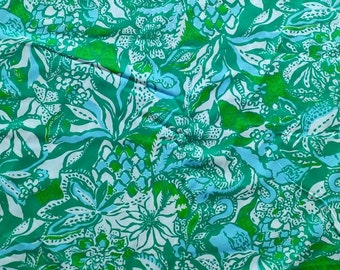 Blue and green flower pineapple cotton poplin #007 LP fabric rare