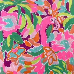 Lilly P. Colorful Flowers and flamingoes Lulu print cotton poplin fabric ~  *007 LP rare.