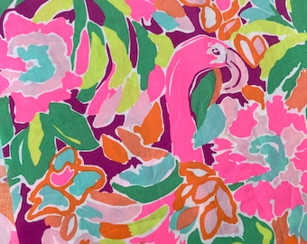 Colorful Flowers and flamingoes print cotton poplin fabric ~   *007 LP rare