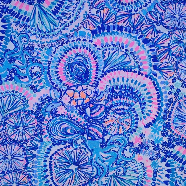 Cotton poplin Purple Fantasy print. LP#007 cotton rare 17 X 18 inches  Lilly P