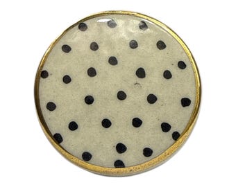 Set di 6 pomelli in ceramica dipinti a mano in bianco e nero e oro