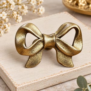 Vintage Decorative Metal Bow Drawerr Knob Ribbon Pull Furniture Hardware