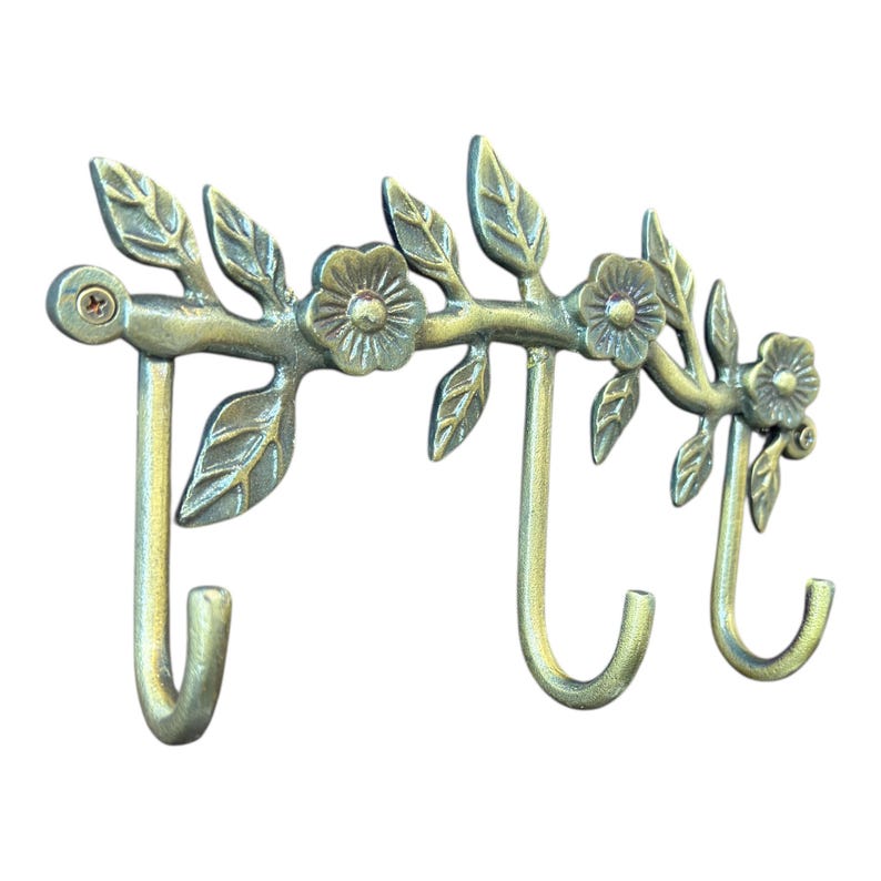 Floral Wall Hook Rack | Antique Brass Coat Rack With Flower & Leaf ...