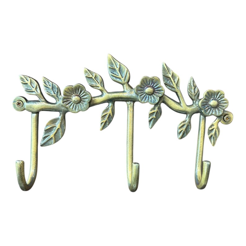 Floral Wall Hook Rack | Antique Brass Coat Rack With Flower & Leaf ...