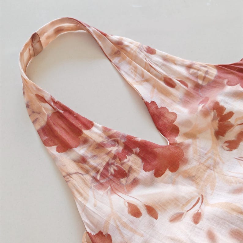 Custom Halter Neck Dress Full Set,Linen & Tencel Fabric, Reddish-brown Large Floral Print image 7