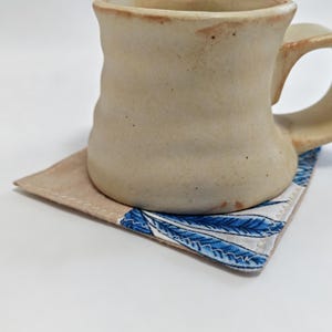 Washed Linen Coaster, Blue Floral Spliced Design, Handmade Square Heat Insulation Pad image 9