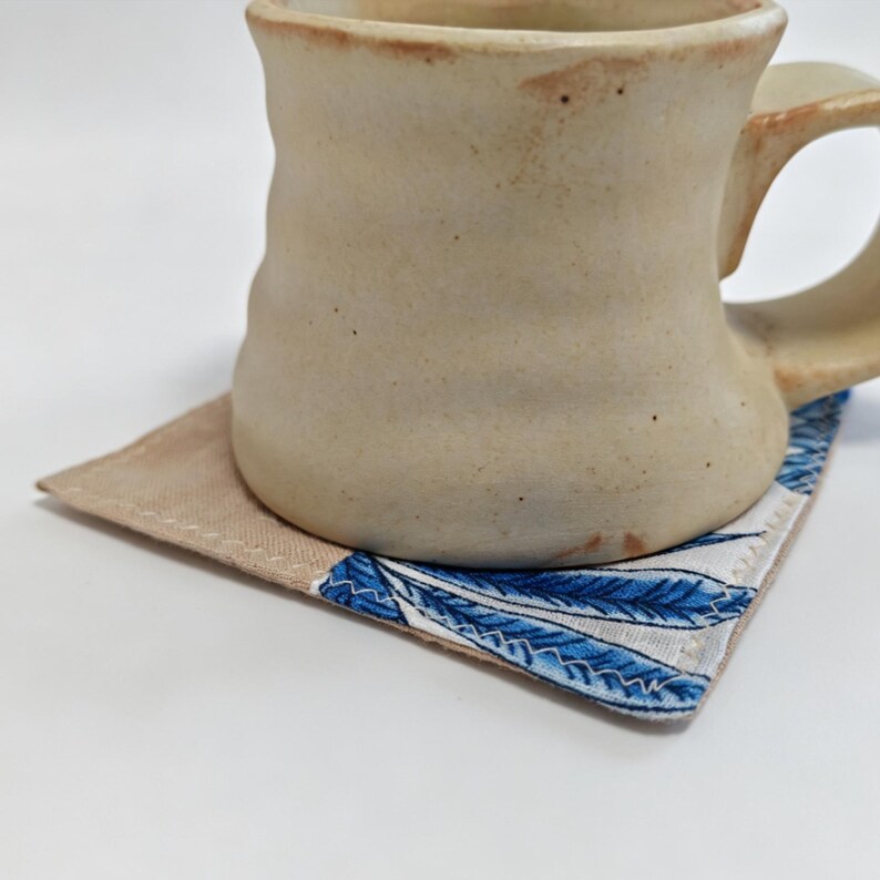 Washed Linen Coaster, Blue Floral Spliced Design, Handmade Square Heat Insulation Pad image 9