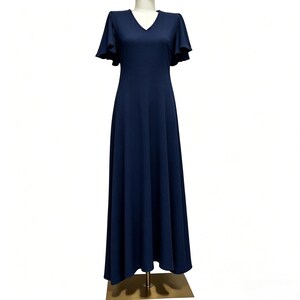 Custom Maxi Ruffle Sleeves Dress,Classic Large Polka Dot Pastoral Style,Ramie & Tencel navy blue
