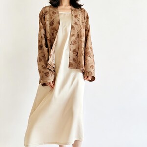 Vintage Floral Leinen Tencel Cardigan, lose Flugzeug Ärmelabdeckung Kimono&Silk Dress