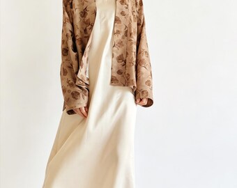 Vintage Floral Linen Tencel Cardigan,Loose Plane Sleeve Cover-up