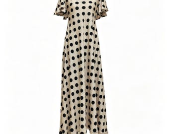Custom Maxi Ruffle Sleeves Dress,Classic Large Polka Dot Pastoral Style,Ramie & Tencel
