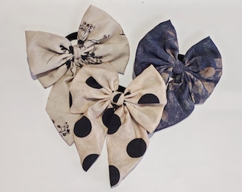 Hand-sewn Fabric Elastic Hair Tie,Minimalist Bow Scrunchie,Ramie Tencel,Matching Hair Accessories