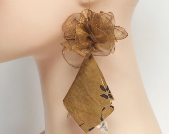 Hand-sewn Organza Fabric Earrings, 925 Sterling Silver,Tanssel Drops,Matching Dress Fittings