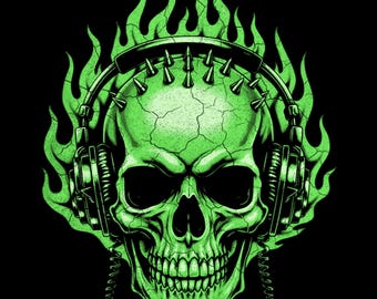Neon Inferno Skull Halftone PNG Design: DTF/DTG Print-Ready (Digital Download)