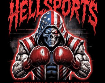Hellsports Boxing Skull PNG Design, DTF DTG Print-Ready (Digital Download)
