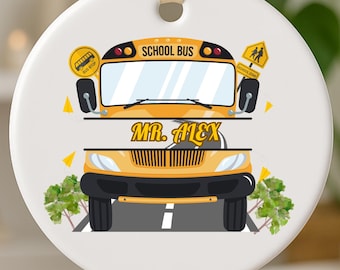Décoration personnalisée en céramique pour chauffeur de bus pour cadeaux : décoration souvenir de nouvel emploi personnalisée, décoration conducteur de bus scolaire, taille 3 pouces