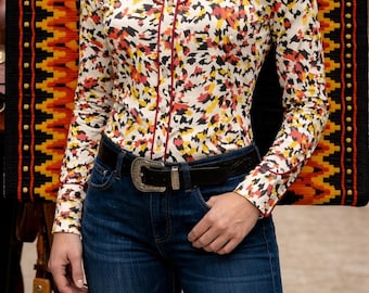 Vibrant Western Shirt with Matching Show Pad, Rodeo Outfit, Southwestern Print Shirt, Cowgirl Fashion, Horse Riding Apparel