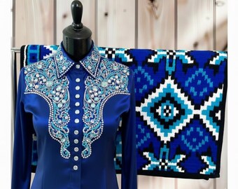 Elite Equestrian Elegance: Custom Crystal Work Show Shirt with Matching Heavy Wool Pad"