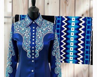 Elite Equestrian Elegance: Custom Crystal Work Show Shirt with Matching Heavy Wool Pad"