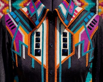 Western Show Shirt: Multicolor Embellished, Rhinestone Detail, Equestrian Apparel