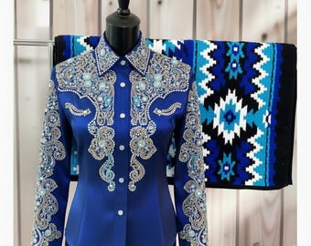 Elite Equestrian Elegance: Custom Crystal Work Show Shirt with Matching Heavy Wool Pad"