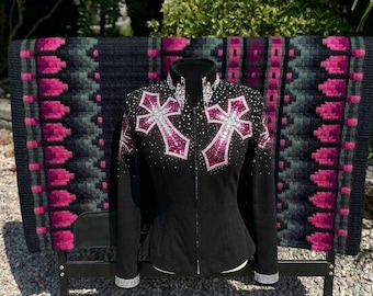 Western Show Pad, Black Hot Pink Show Shirt with Cross Embellishments