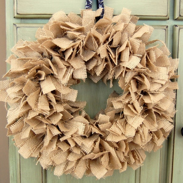 Medium Natural Burlap Fabric Rag Wreath