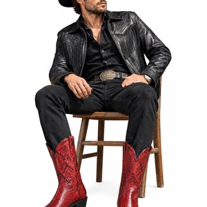Red Python Leather Cowboy Boot, Men's Western Boots, Gift for Him