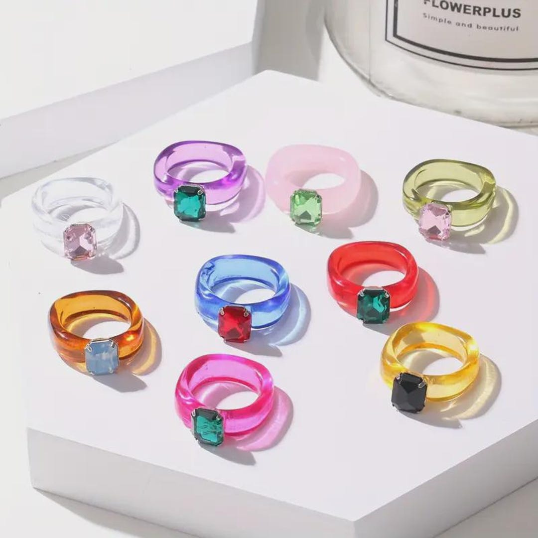 Colorful Resin Rings | Chunky Acrylic Rings for Women | Retro Aesthetic ...