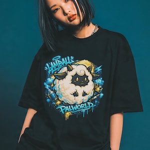 Lamball Palworld Graffiti Fan Merch, Gift for Indie Video Gamer, Cotton Softstyle Unisex Shirt