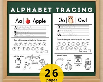 Alphabet Learning Worksheets Printable for Kids Preschool Kindergarten Literacy Practice
