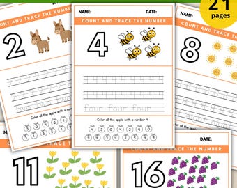 Number Writing Counting Worksheet Printable Tracing Math Practice Preschool Homeschool Kids
