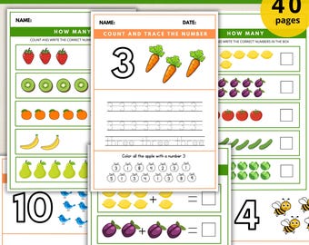 Kids Printable Math Handwriting Workbook Numbers Counting Addition Subtraction Preschool Learning Worksheet PDF
