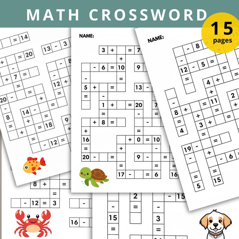 Printable Math Crosswords Addition Subtraction Worksheet Children ...