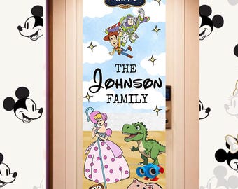 Baner na drzwi statku wycieczkowego Toy Story, edytowalny szablon Canva, dekoracja drzwi statku wycieczkowego Disney, baner do kabiny, szablon Canva do druku cyfrowego