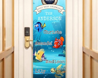 Finding Nemo Family Sign, Personalized Disney Door Hanger, Custom cruise Sign Name Sign, Nursery Wall Decor, Family Vacation