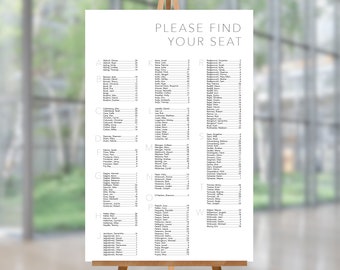 Modern Wedding Seating Chart Wedding Seating Modern Font Wedding Chart Alphabetical Please Find Your Seat