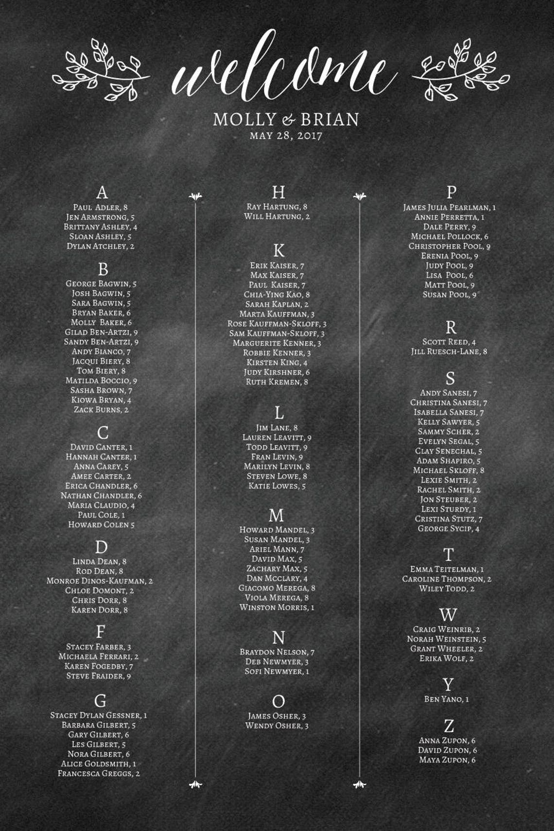 Chalkboard Wedding Seating Chart PRINTABLE DIGITAL FILE Etsy