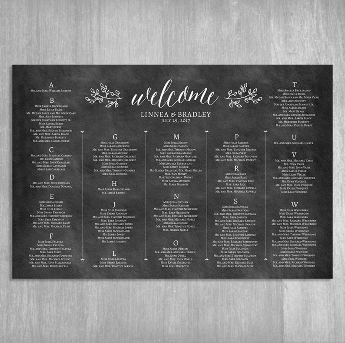 Chalkboard Wedding Seating Chart PRINTABLE DIGITAL FILE Etsy