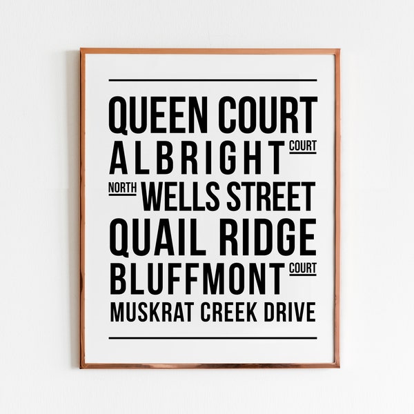 Personalized Street Name Poster | Places I've Lived | Custom Street Print