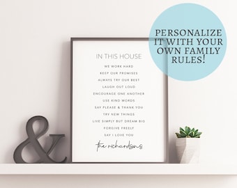 Personalized Family Rules In this House Art Print, Digital Download or Shipped Print