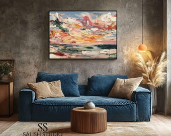 Crimson Sunset Seascape Print – Moody Coastal Landscape Art (Digital Download)