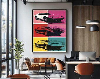 Retro Sports Car Pop Art Print – 1980s Exotic Car Grid (Digital Download)