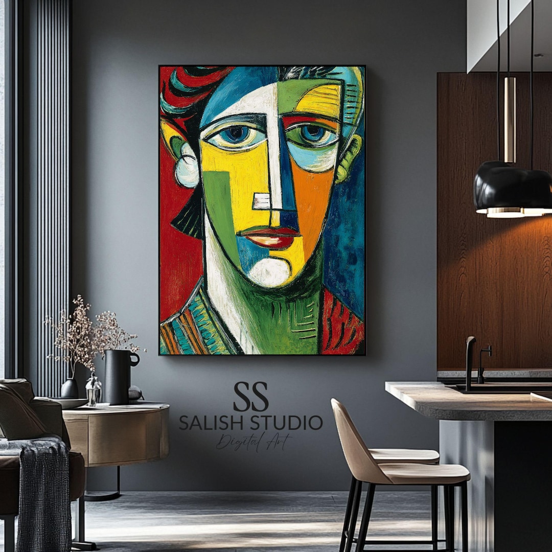 Colorful Cubist Portrait Print – Modern Abstract Geometric Art (digital ...