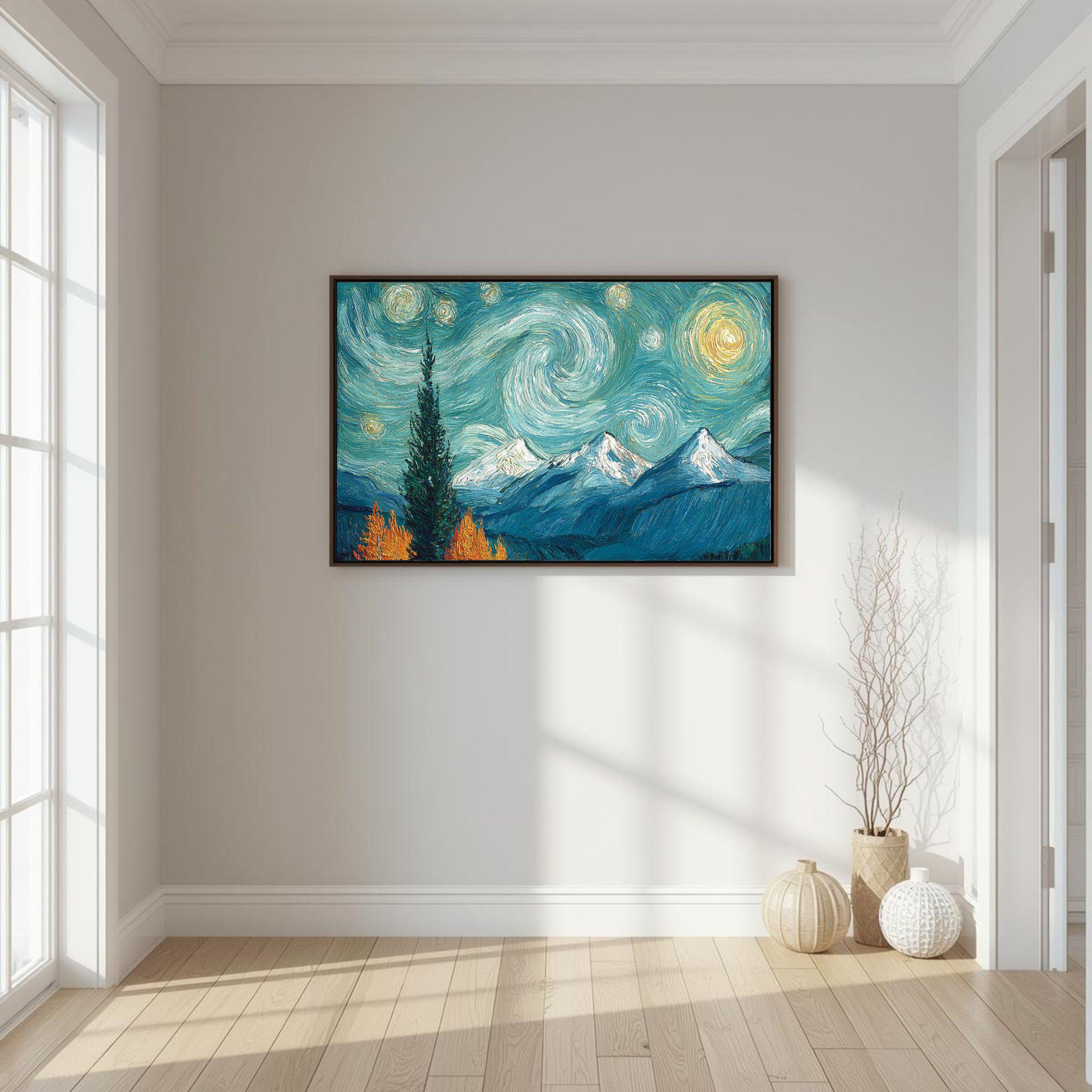 Starry Night Sky Mountain Landscape Print – Vintage Wall Art (digital ...