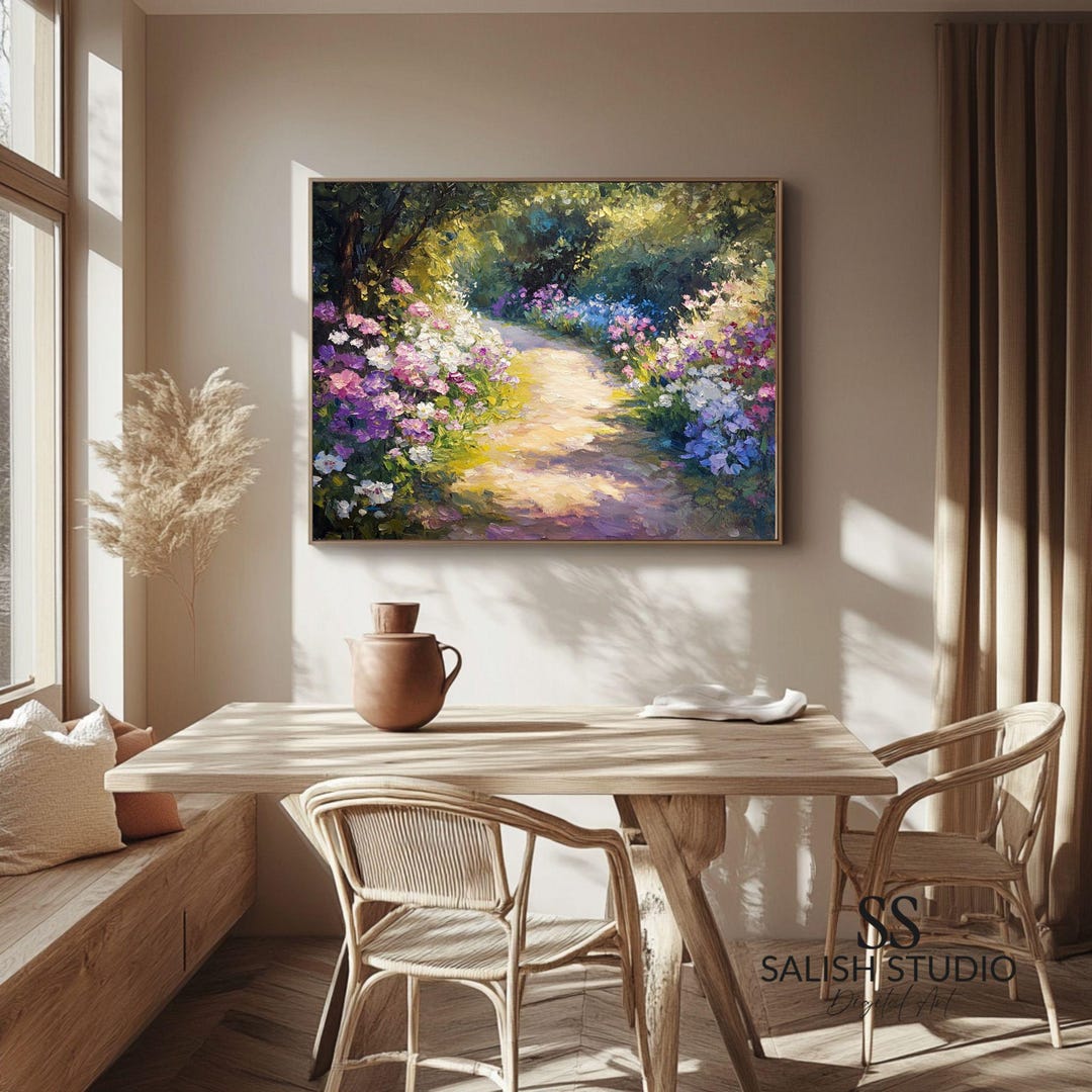 Cottagecore Garden Pathway Painting – Romantic Floral Art (digital ...