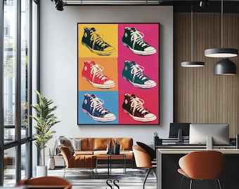 Impresión de zapatillas pop art llamativas: decoración urbana retro para pared (descarga digital)