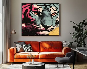 Bold Tiger Portrait Print, Pop Art Neon Colors (Digital Download)